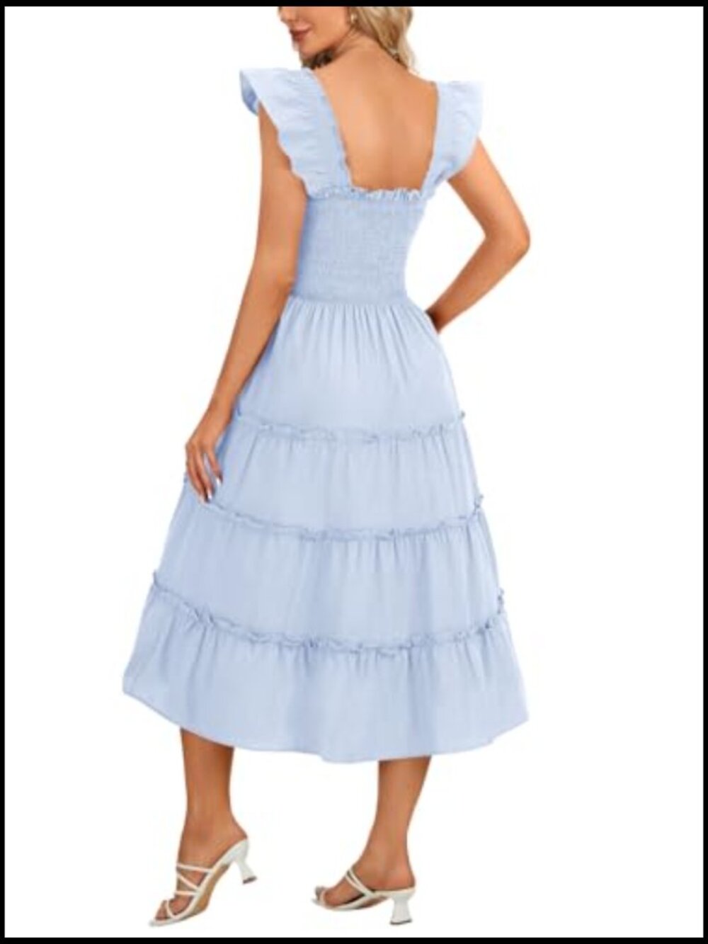 Sleeveless Smocked Square Neck A-Line Midi Sundress with Ruffle Straps - Picture 5 of 6
